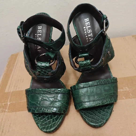 Belstaff Emerald Crocodile-Embossed Sandals - Picture 1 of 7